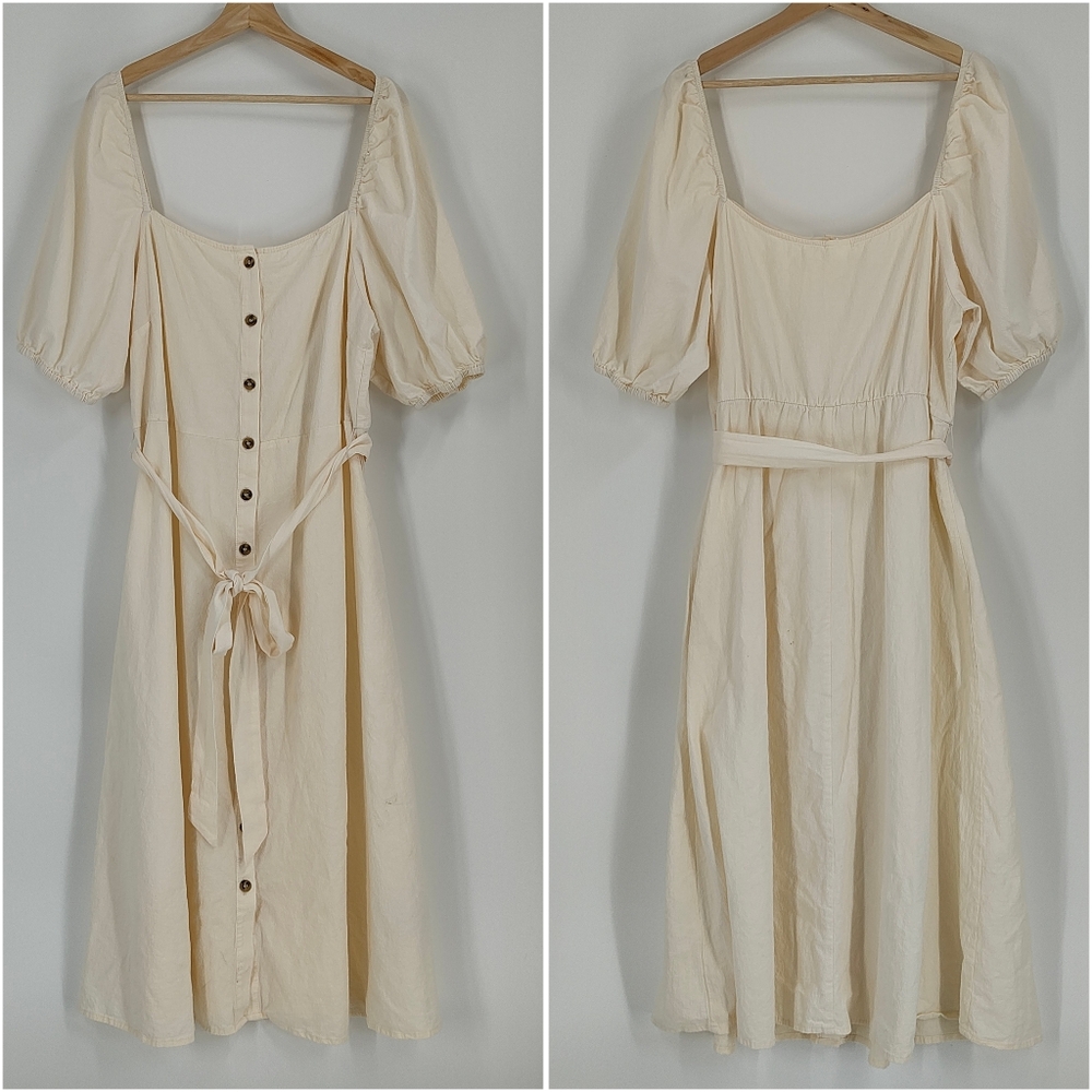 H&M Cream Midi Dress with Button Detail